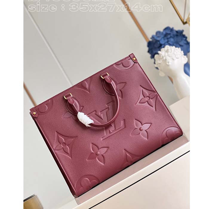 Louis Vuitton LV Women OnTheGo MM Wine Red Monogram Empreinte Embossed Grained Cowhide Leather