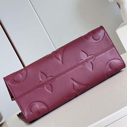 Louis Vuitton LV Women OnTheGo MM Wine Red Monogram Empreinte Embossed Grained Cowhide Leather