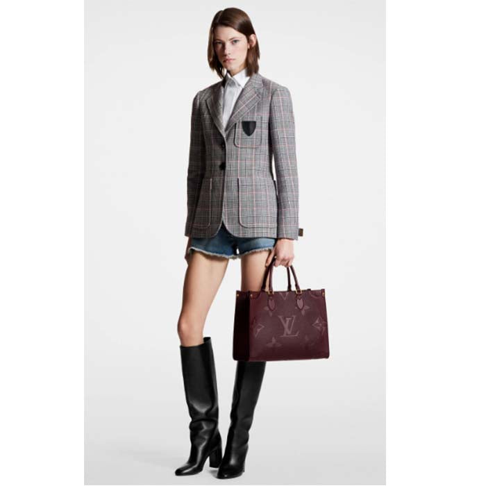 Louis Vuitton LV Women OnTheGo MM Wine Red Monogram Empreinte Embossed Grained Cowhide Leather