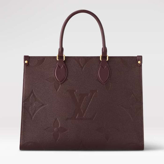 Louis Vuitton LV Women OnTheGo MM Wine Red Monogram Empreinte Embossed Grained Cowhide Leather