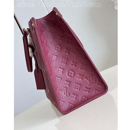 Louis Vuitton LV Women OnTheGo MM Wine Red Monogram Empreinte Embossed Grained Cowhide Leather