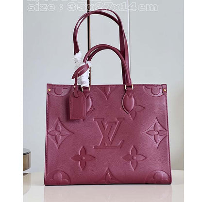 Louis Vuitton LV Women OnTheGo MM Wine Red Monogram Empreinte Embossed Grained Cowhide Leather