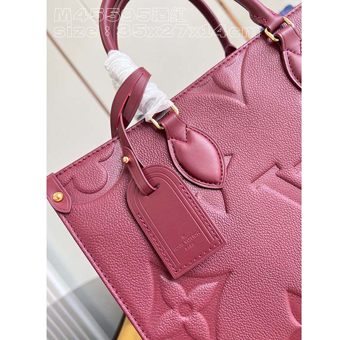 Louis Vuitton LV Women OnTheGo MM Wine Red Monogram Empreinte Embossed Grained Cowhide Leather