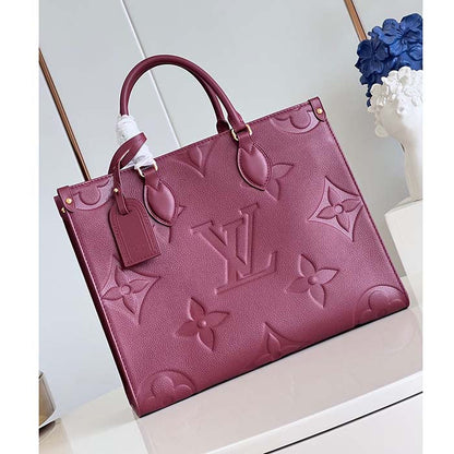 Louis Vuitton LV Women OnTheGo MM Wine Red Monogram Empreinte Embossed Grained Cowhide Leather
