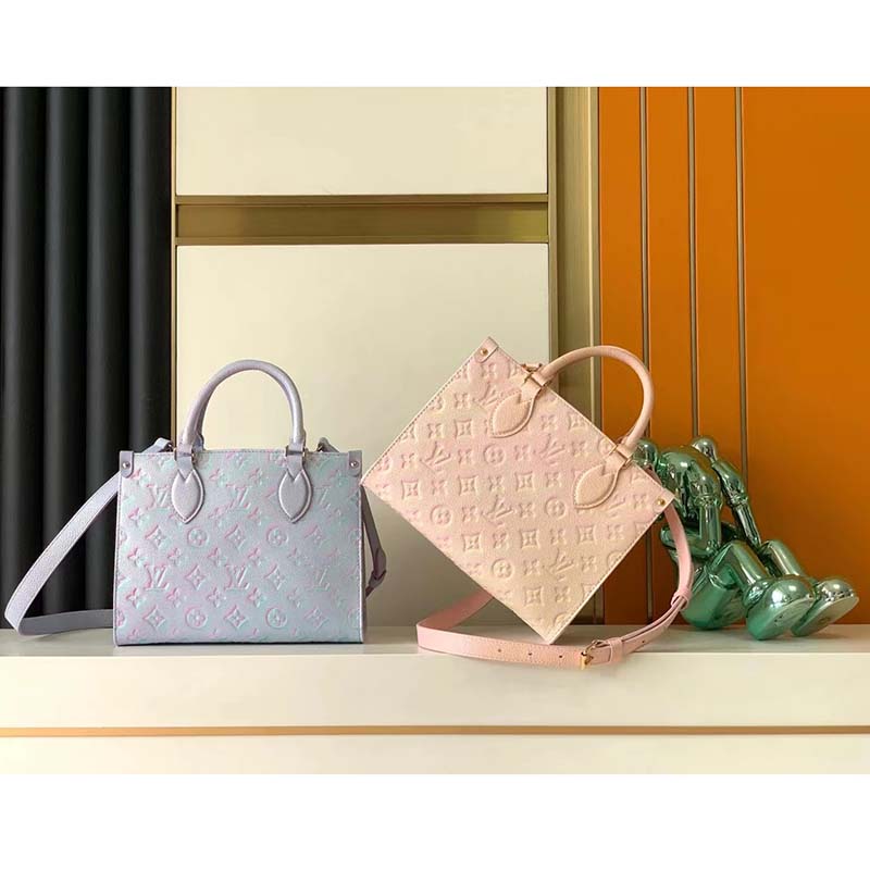 Louis Vuitton LV Women OnTheGo PM Tote Bag Purple Sprayed Embossed Grained Cowhide
