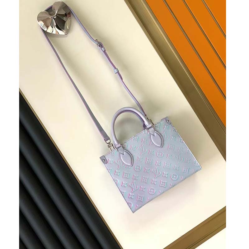 Louis Vuitton LV Women OnTheGo PM Tote Bag Purple Sprayed Embossed Grained Cowhide