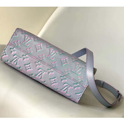 Louis Vuitton LV Women OnTheGo PM Tote Bag Purple Sprayed Embossed Grained Cowhide