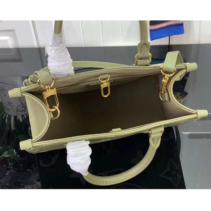 Louis Vuitton LV Women Onthego PM Light Khaki Cream Monogram Empreinte Embossed Grained Cowhide Leather