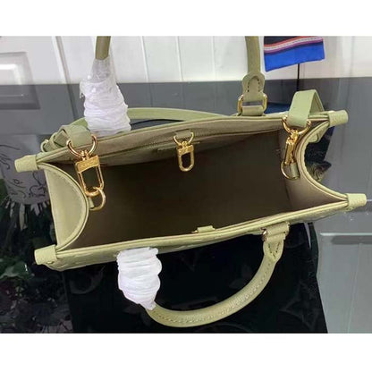 Louis Vuitton LV Women Onthego PM Light Khaki Cream Monogram Empreinte Embossed Grained Cowhide Leather