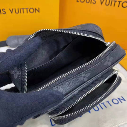 Louis Vuitton LV Women Outdoor Pouch Taigarama Noir Black Coated Canvas Cowhide Leather