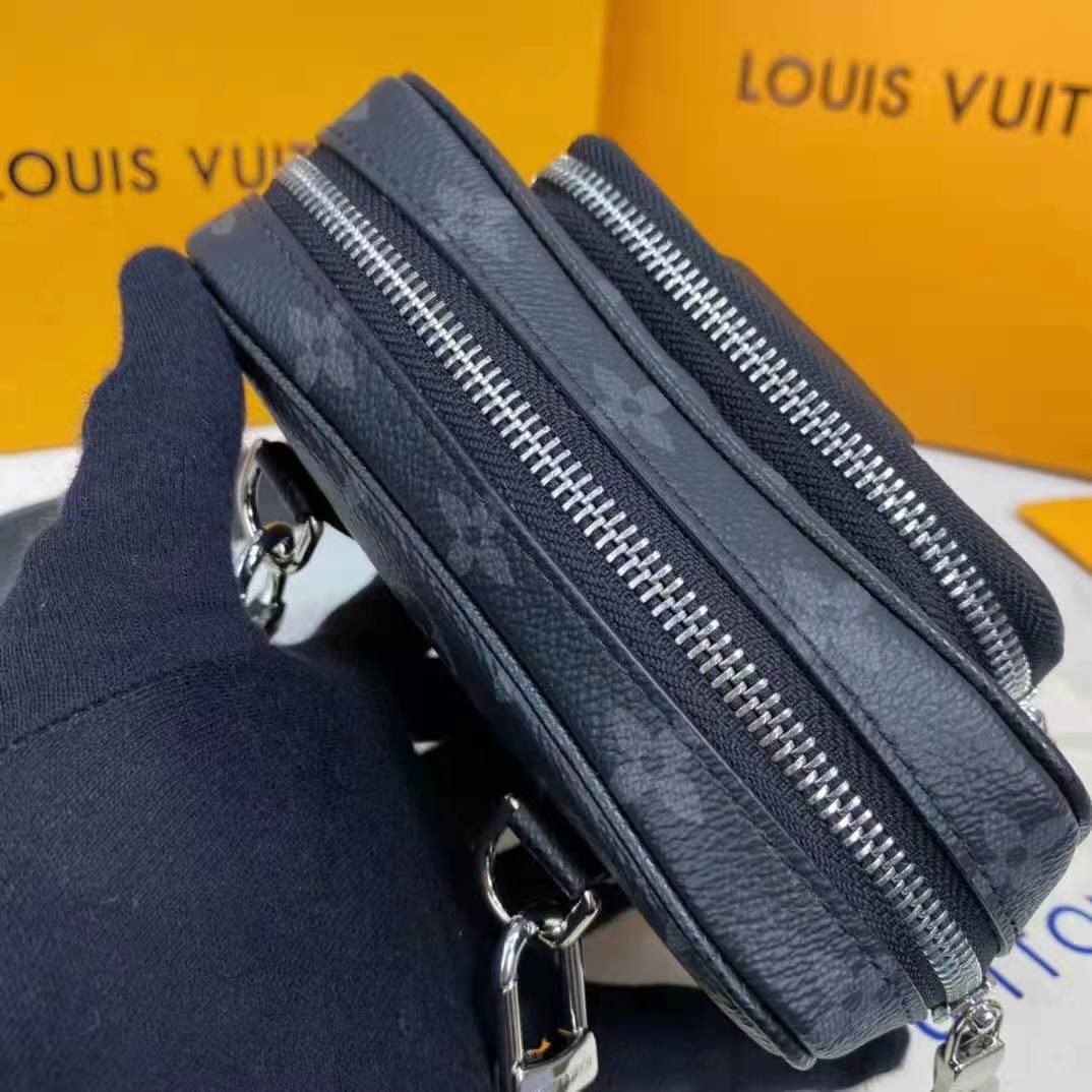 Louis Vuitton LV Women Outdoor Pouch Taigarama Noir Black Coated Canvas Cowhide Leather