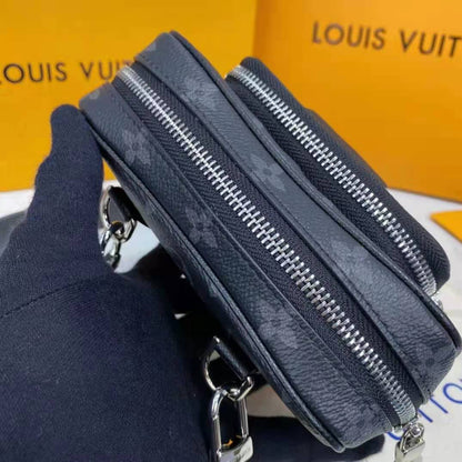 Louis Vuitton LV Women Outdoor Pouch Taigarama Noir Black Coated Canvas Cowhide Leather