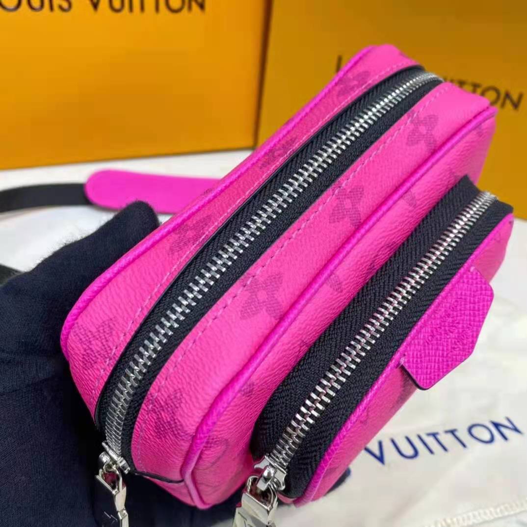 Louis Vuitton LV Women Outdoor Pouch Taigarama Pink Rose Coated Canvas Cowhide Leather