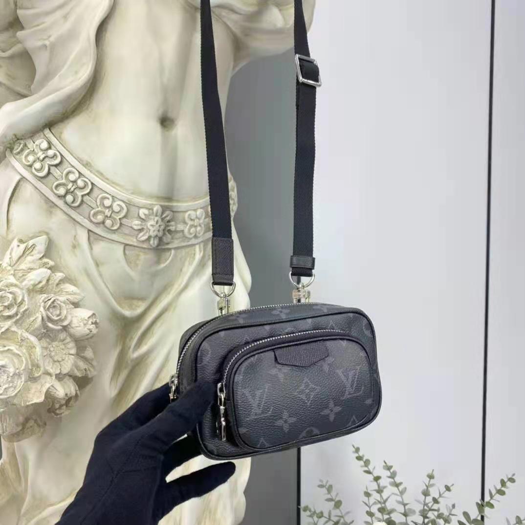 Louis Vuitton LV Women Outdoor Pouch Taigarama Noir Black Coated Canvas Cowhide Leather