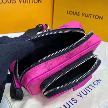 Louis Vuitton LV Women Outdoor Pouch Taigarama Pink Rose Coated Canvas Cowhide Leather
