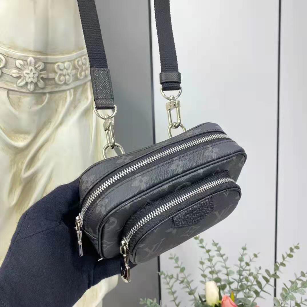 Louis Vuitton LV Women Outdoor Pouch Taigarama Noir Black Coated Canvas Cowhide Leather