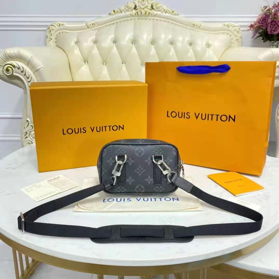 Louis Vuitton LV Women Outdoor Pouch Taigarama Noir Black Coated Canvas Cowhide Leather