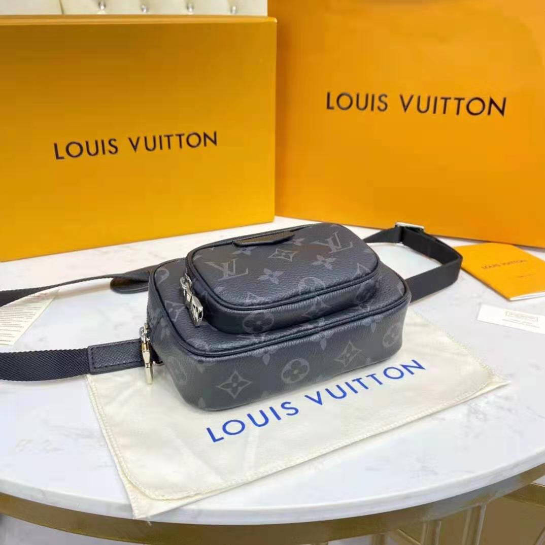 Louis Vuitton LV Men Outdoor Pouch Taigarama Noir Black Coated Canvas Cowhide Leather