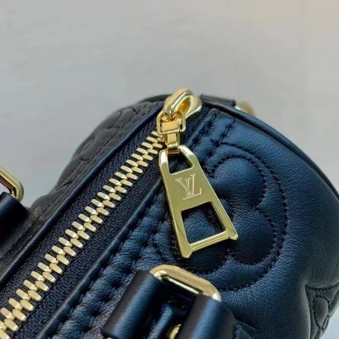 Louis Vuitton LV Women Papillon BB Handbag Black Quilted Embroidered Smooth Calf