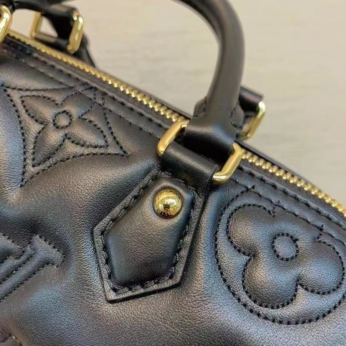Louis Vuitton LV Women Papillon BB Handbag Black Quilted Embroidered Smooth Calf