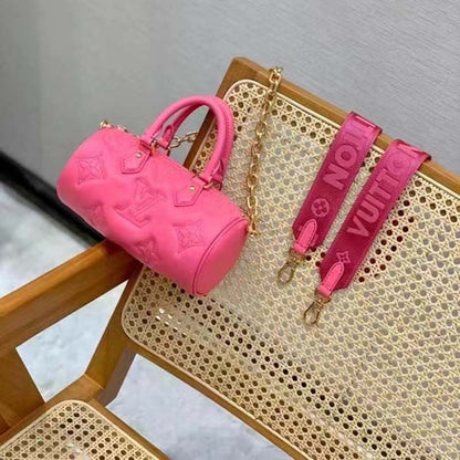 Louis Vuitton LV Women Papillon BB Handbag Pink Quilted Embroidered Smooth Calf