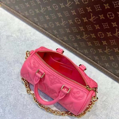 Louis Vuitton LV Women Papillon BB Handbag Pink Quilted Embroidered Smooth Calf