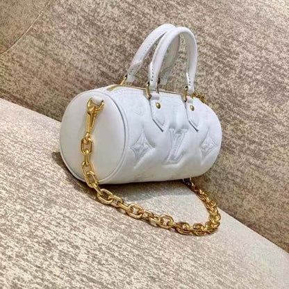 Louis Vuitton LV Women Papillon BB Handbag White Quilted Embroidered Smooth Calf