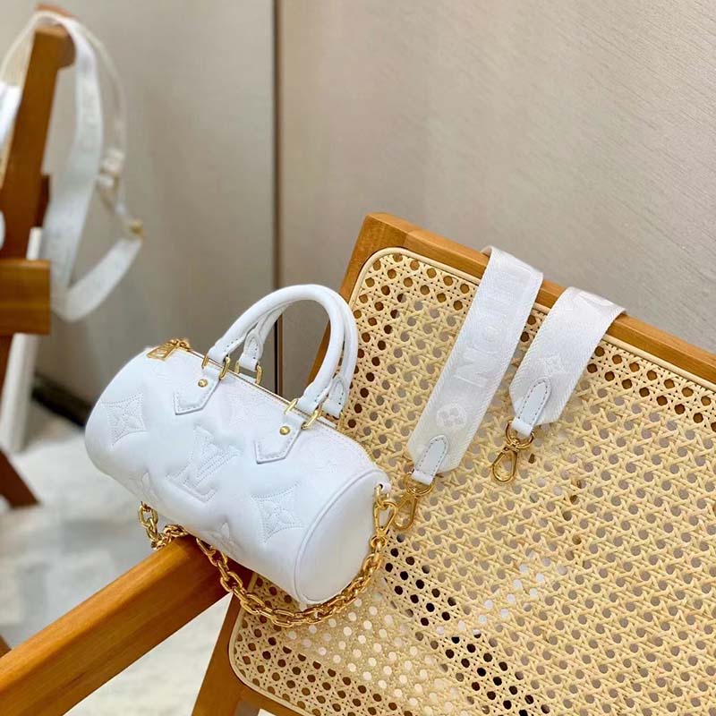 Louis Vuitton LV Women Papillon BB Handbag White Quilted Embroidered Smooth Calf