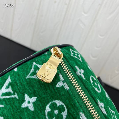Louis Vuitton LV Unisex Papillon Handbag Green Monogram Jacquard Velvet Cowhide Leather