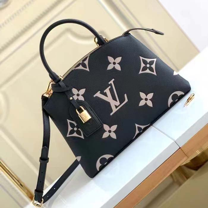 Louis Vuitton LV Women Petit Palais Handbag Noir Beige Embossed Grained Cowhide