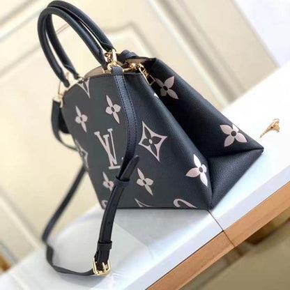 Louis Vuitton LV Women Petit Palais Handbag Noir Beige Embossed Grained Cowhide