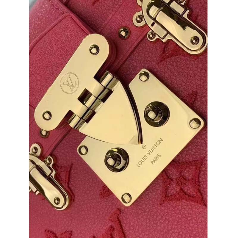 Louis Vuitton LV Women Petite Malle Handbag Fluo Pink Tufted Grained Calfskin Leather