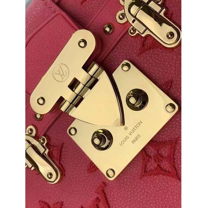 Louis Vuitton LV Women Petite Malle Handbag Fluo Pink Tufted Grained Calfskin Leather