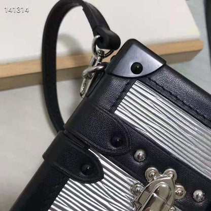 Louis Vuitton LV Women Petite Malle Handbag Silver Epi Grained Cowhide Leather