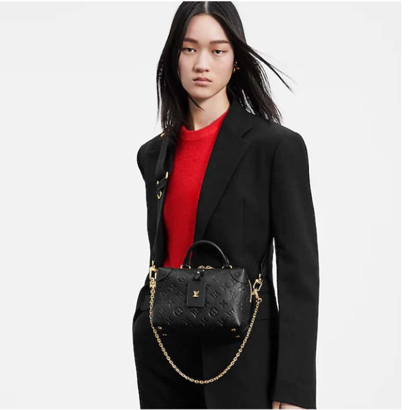 Louis Vuitton LV Women Petite Malle Souple Black Embossed Grained Cowhide Leather
