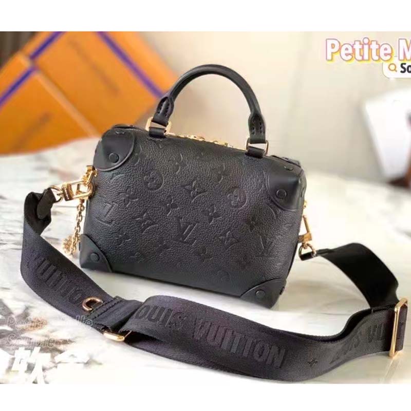 Louis Vuitton LV Women Petite Malle Souple Black Embossed Grained Cowhide Leather