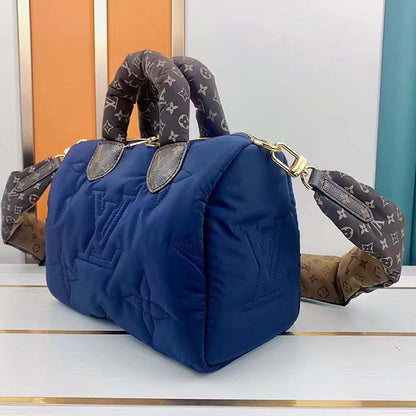 Louis Vuitton LV Women Pillow Speedy Bandoulière 25 Handbag Navy Blue Monogram Coated Canvas
