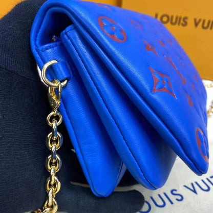 Louis Vuitton LV Women Pochette Coussin Blue Monogram Embossed Lambskin