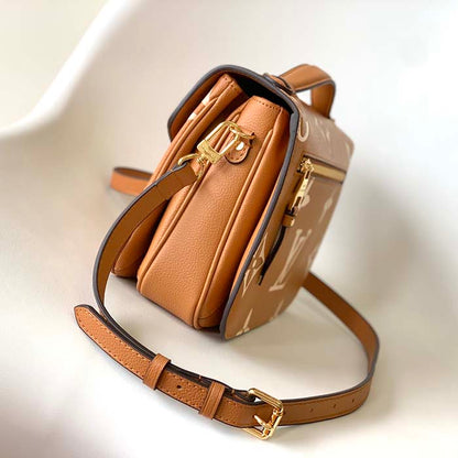 Louis Vuitton LV Women Pochette Metis Bag Beige Monogram Empreinte Embossed Grained Cowhide