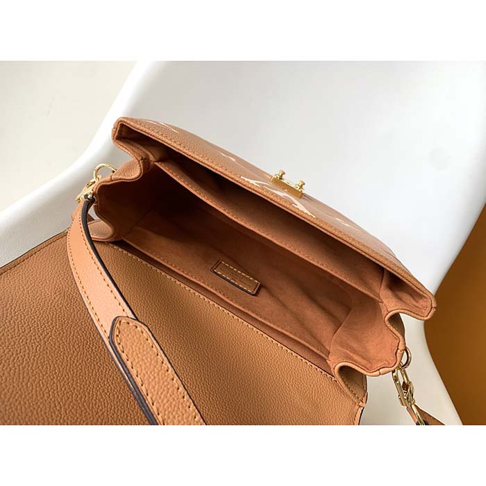Louis Vuitton LV Women Pochette Metis Bag Beige Monogram Empreinte Embossed Grained Cowhide