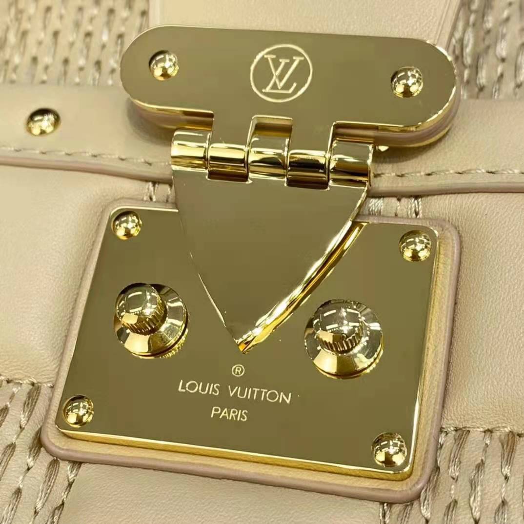 Louis Vuitton LV Women Pochette Troca Handbag Cashmere Beige Damier Quilt Lamb Leather