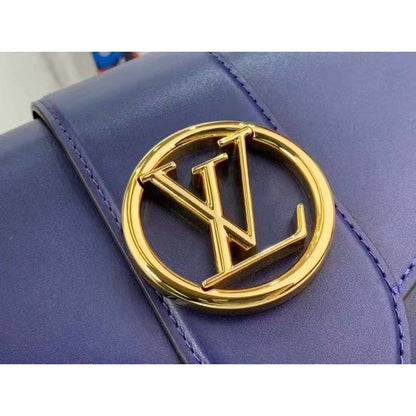 Louis Vuitton LV Women Pont 9 Soft MM Handbag Blue Grained Calfskin