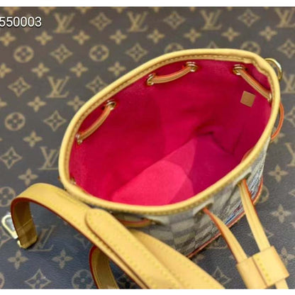 Louis Vuitton LV Women Sac Nano Noé Dragon Fruit Pink Damier Azur Coated Canvas
