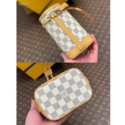 Louis Vuitton LV Women Sac Nano Noé Dragon Fruit Pink Damier Azur Coated Canvas