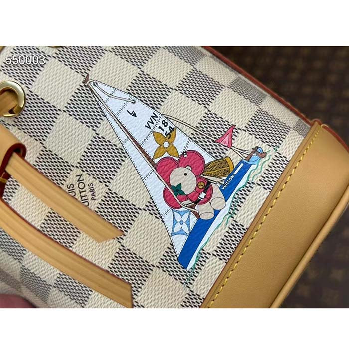 Louis Vuitton LV Women Sac Nano Noé Dragon Fruit Pink Damier Azur Coated Canvas