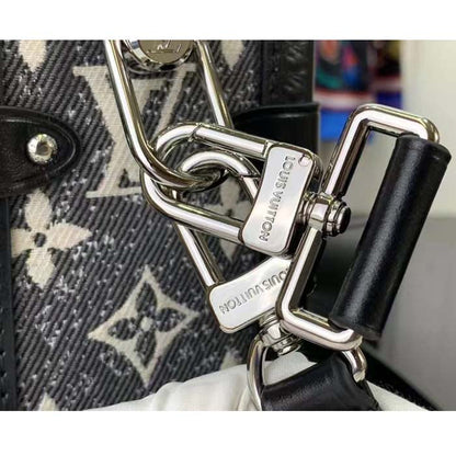 Louis Vuitton LV Women Side Trunk Handbag Gray Denim Textile Jacquard