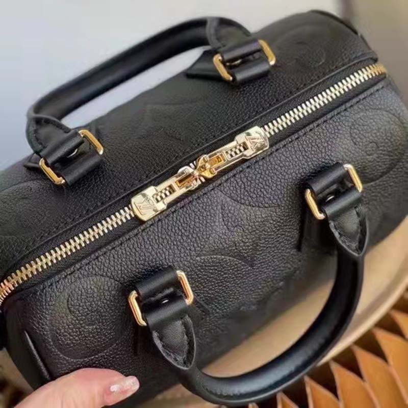 Louis Vuitton LV Women Speedy Bandoulière 20 Black Embossed Grained Cowhide Leather