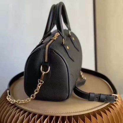 Louis Vuitton LV Women Speedy Bandoulière 20 Black Embossed Grained Cowhide Leather
