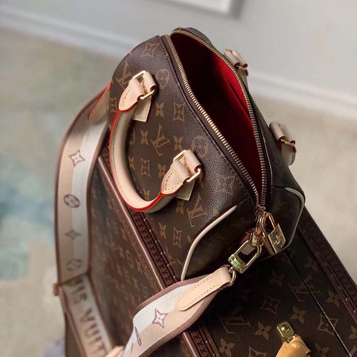 Louis Vuitton LV Women Speedy Bandoulière 20 Handbag Pink Orange Monogram Coated Canvas