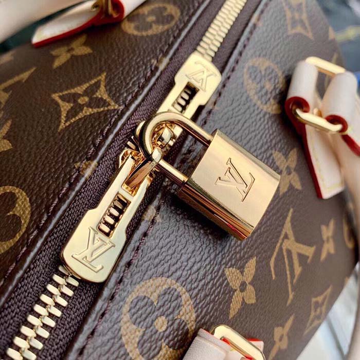 Louis Vuitton LV Women Speedy Bandoulière 20 Handbag Pink Orange Monogram Coated Canvas